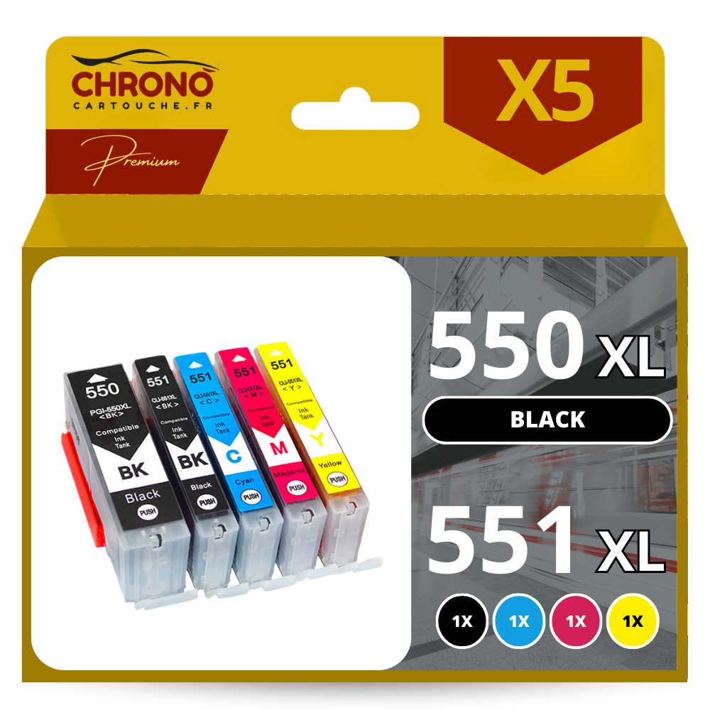 Pack de 5 cartouches d'encre compatibles pour imprimante CANON Pixma MG5650
