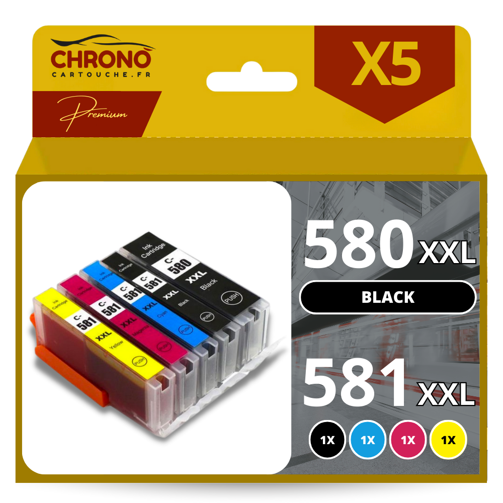 Pack de 12 encres compatibles Canon PGI-580XXL CLI-581XXL Noir, Jaune,  Cyan, Magenta